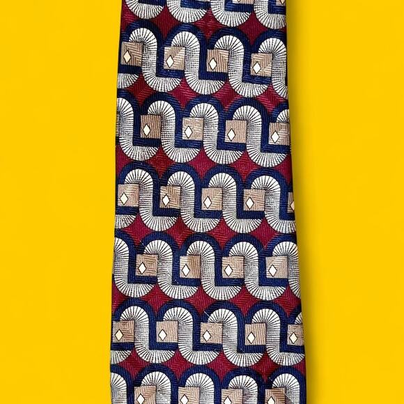 Robert Talbott Parisian Tie – Retro Geometric Pattern, Made in USA, 100% Silk - Picture 4 of 7